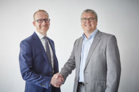 Adam Jackson, left, from Orbit with Tony Sellers from Grayce