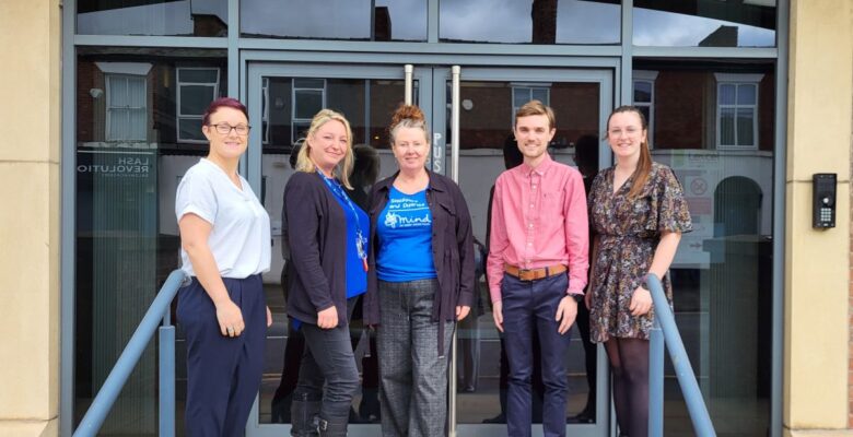 (L-R) Katie Hodson of SAS Daniels, Louise Gresty and Lisa Bracewell of Stockport and District Mind, and Matthew Ottley & Keira Golds of SAS Daniels